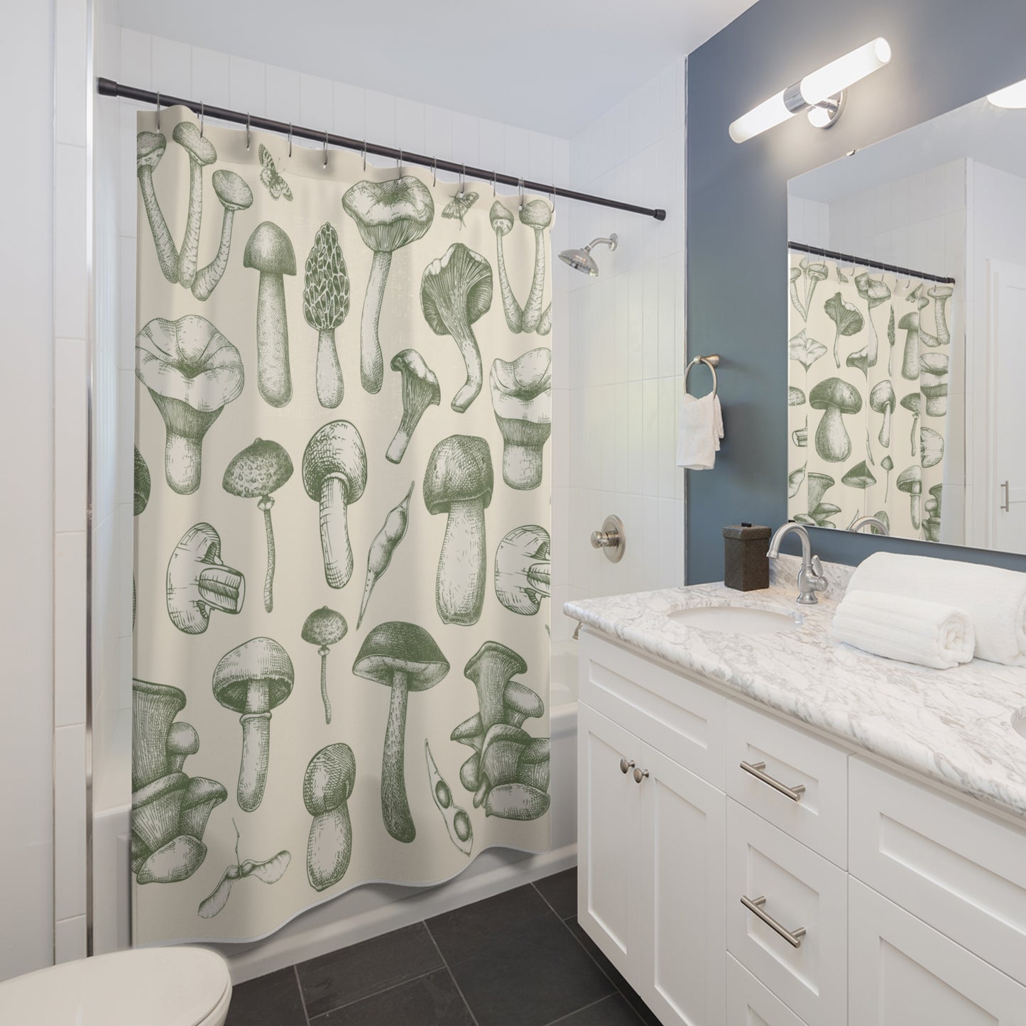 Green Mushrooms Shower Curtain