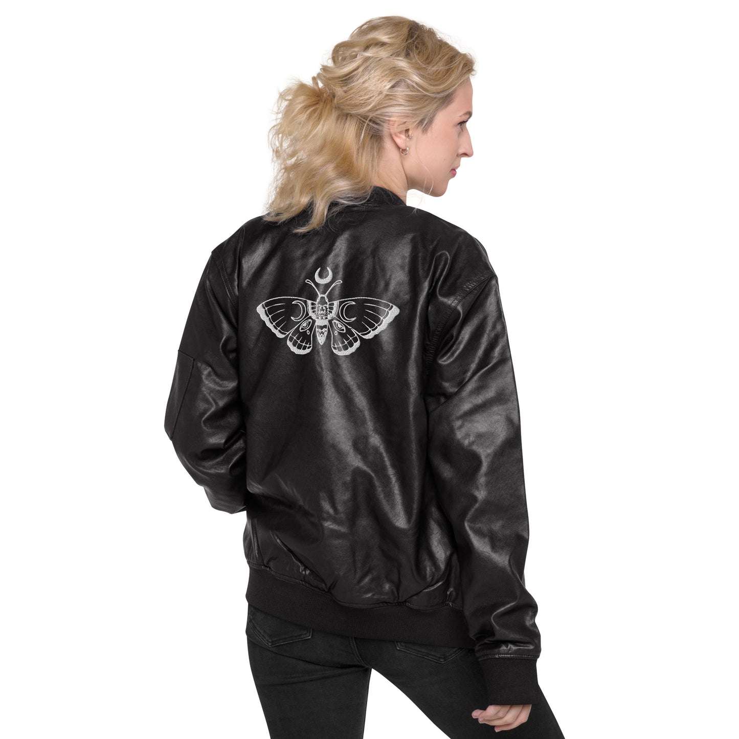 Butterfly Crescent Moon Leather Bomber Jacket