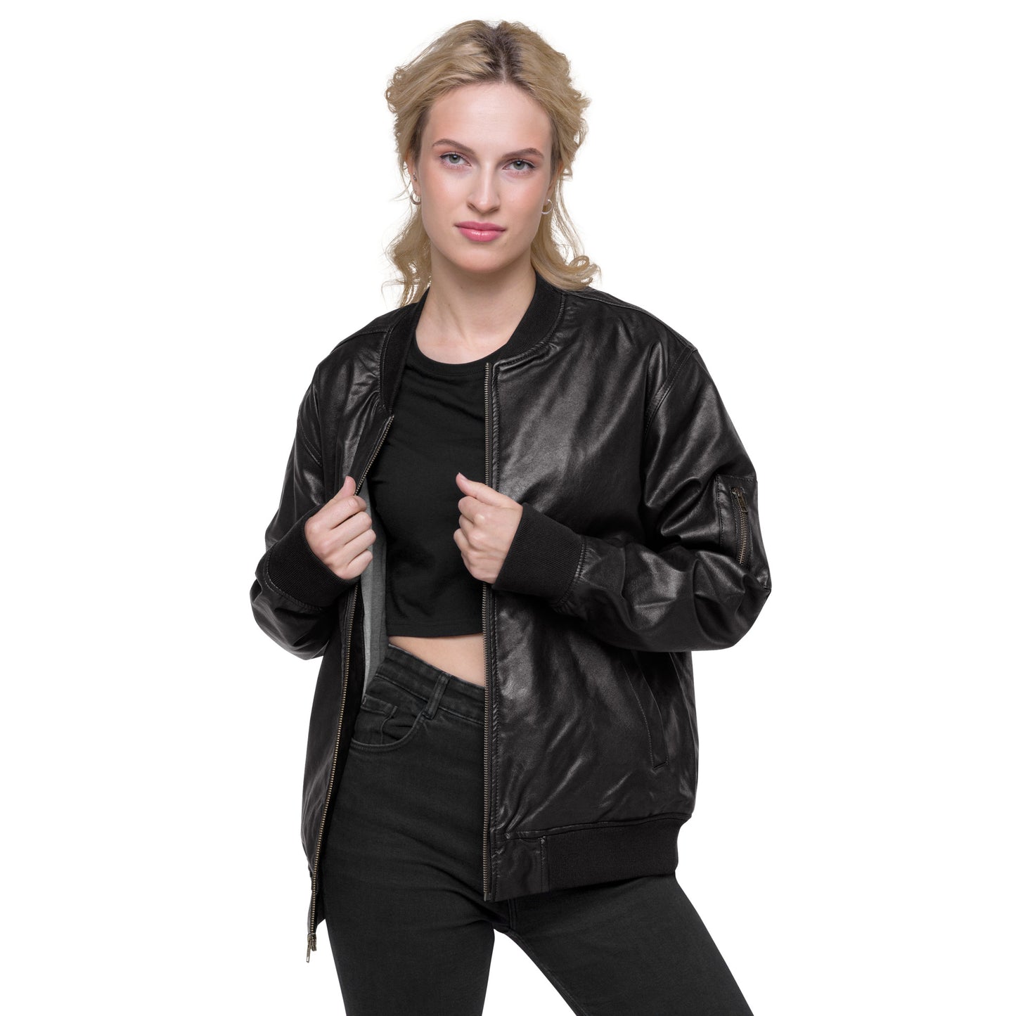 Butterfly Crescent Moon Leather Bomber Jacket
