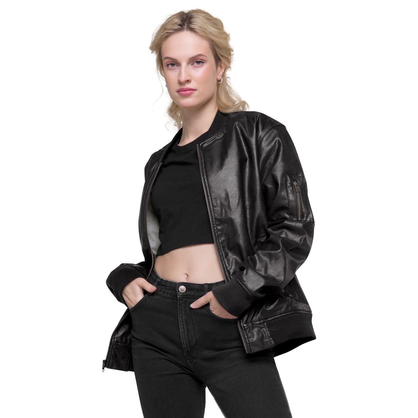 Butterfly Crescent Moon Leather Bomber Jacket