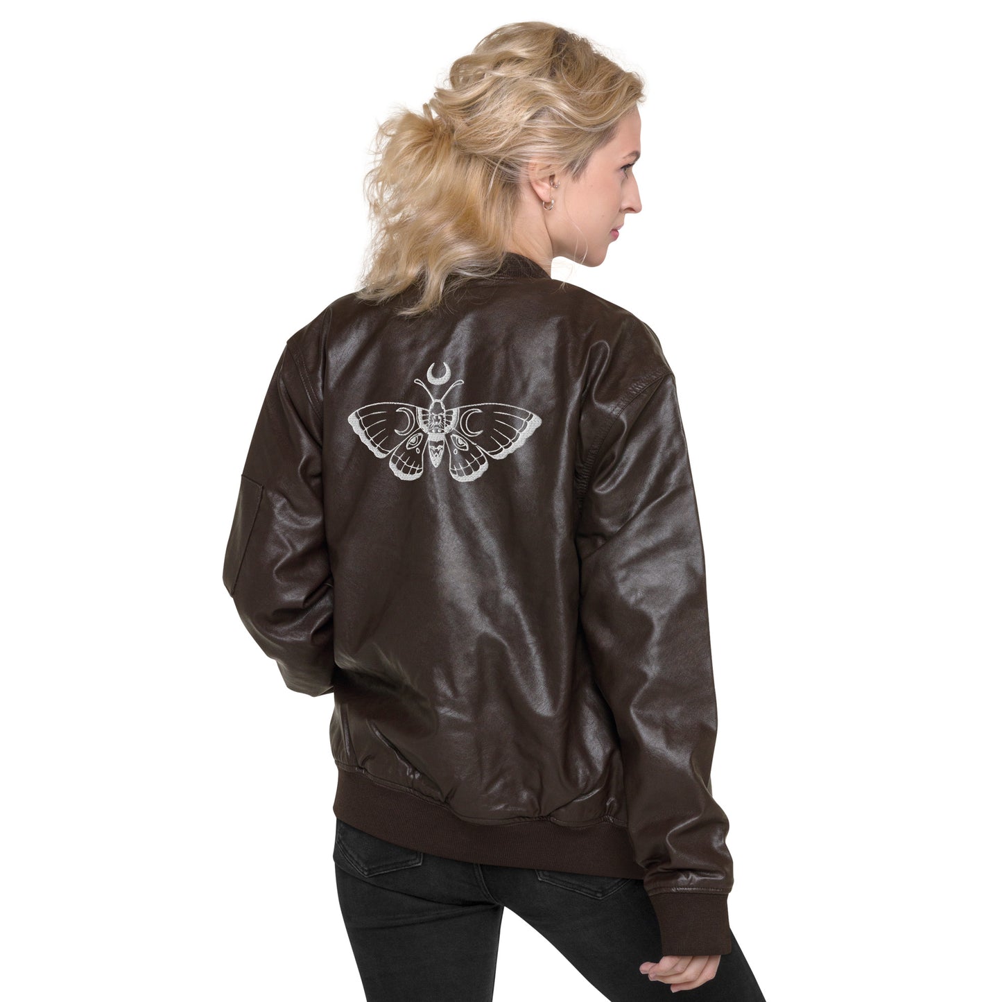 Butterfly Crescent Moon Leather Bomber Jacket