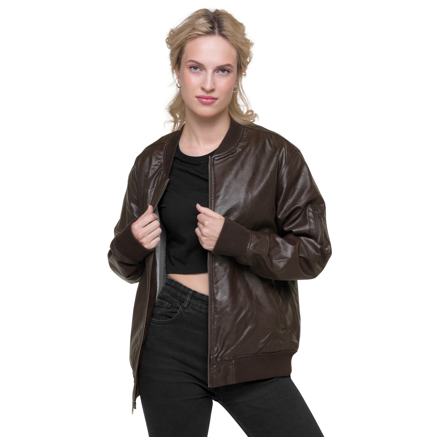Butterfly Crescent Moon Leather Bomber Jacket