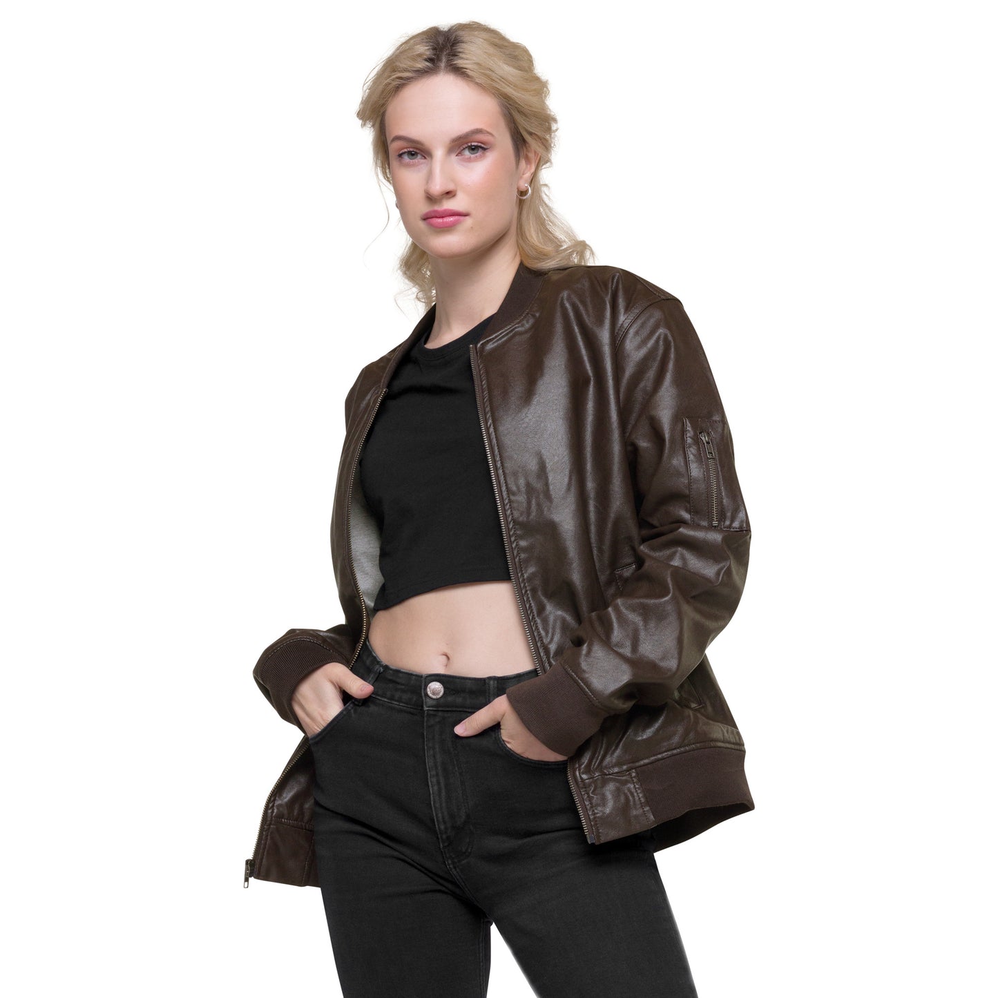 Butterfly Crescent Moon Leather Bomber Jacket