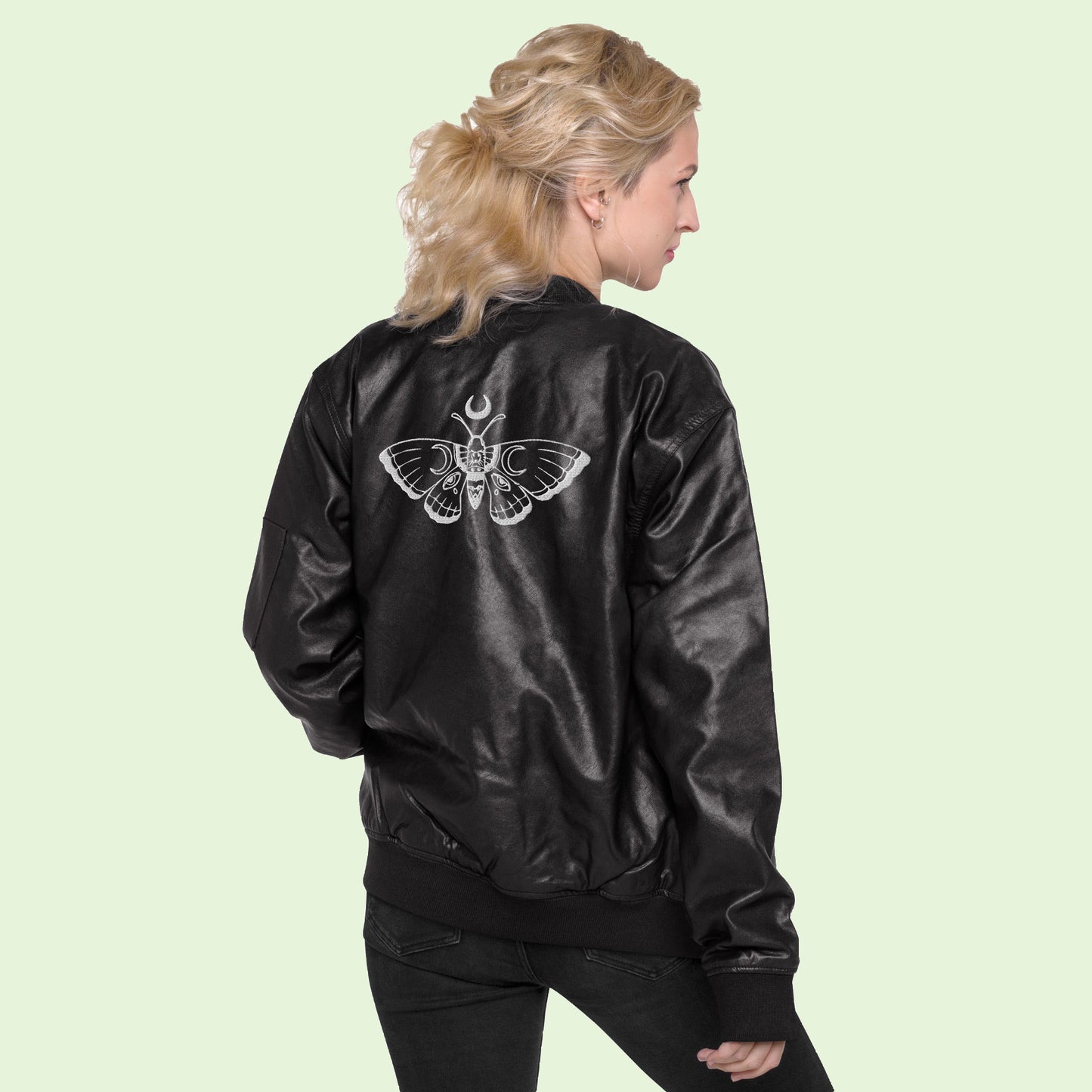 Butterfly Crescent Moon Leather Bomber Jacket