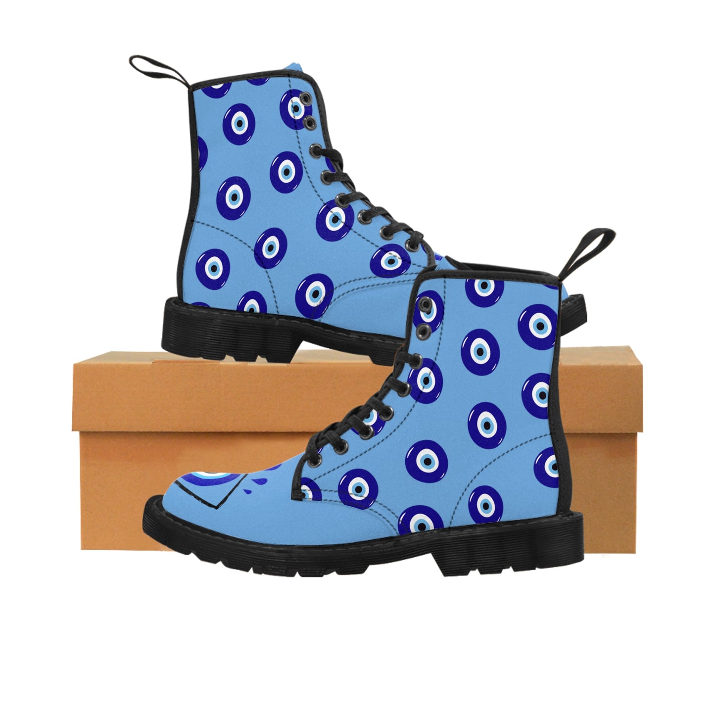 Evil Eye Blue Boots with Black Soles