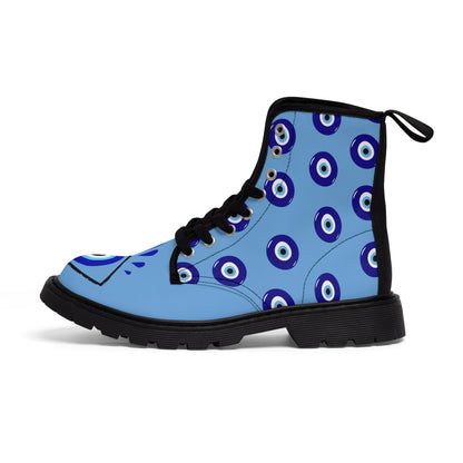 Evil Eye Blue Boots with Black Soles