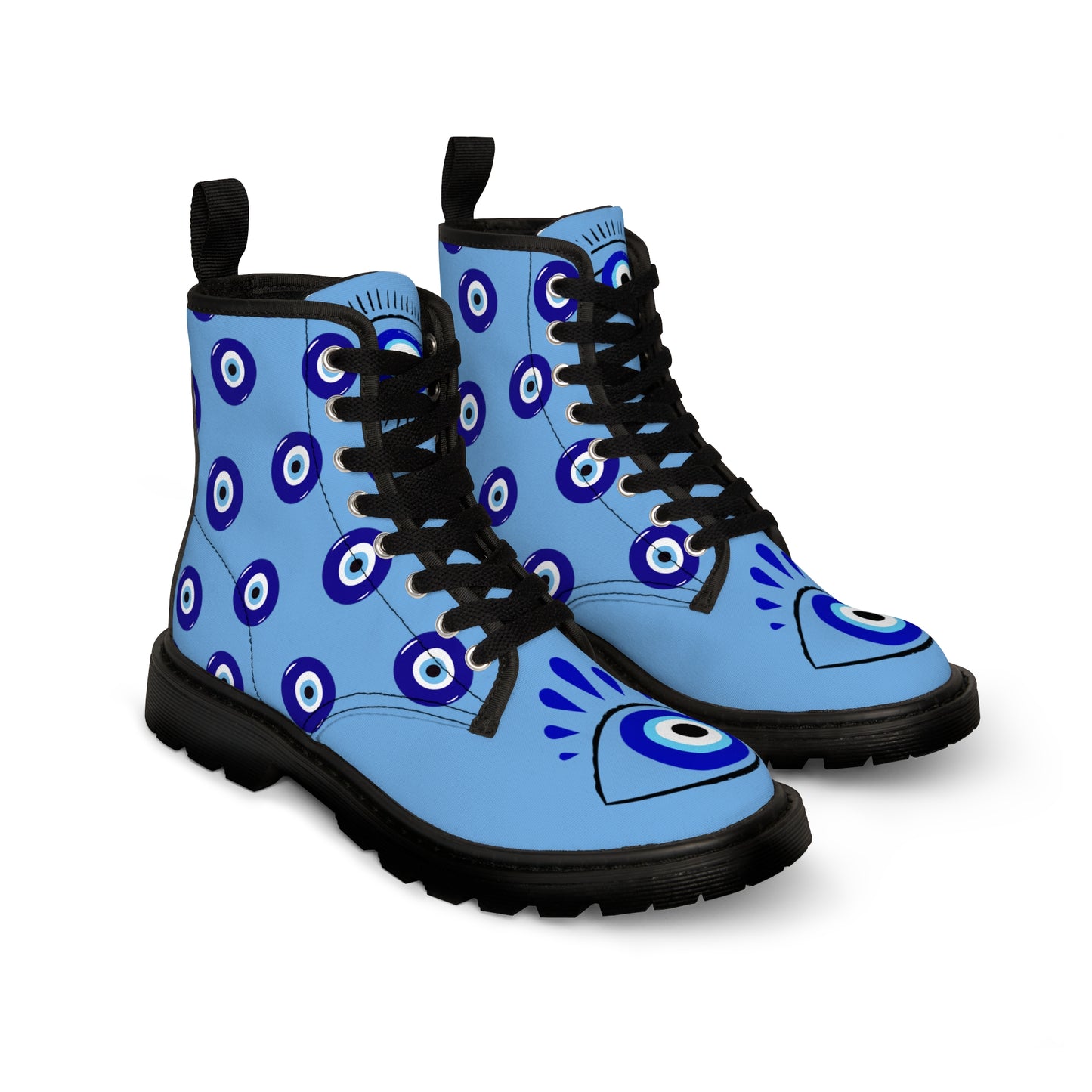 Evil Eye Blue Boots with Black Soles