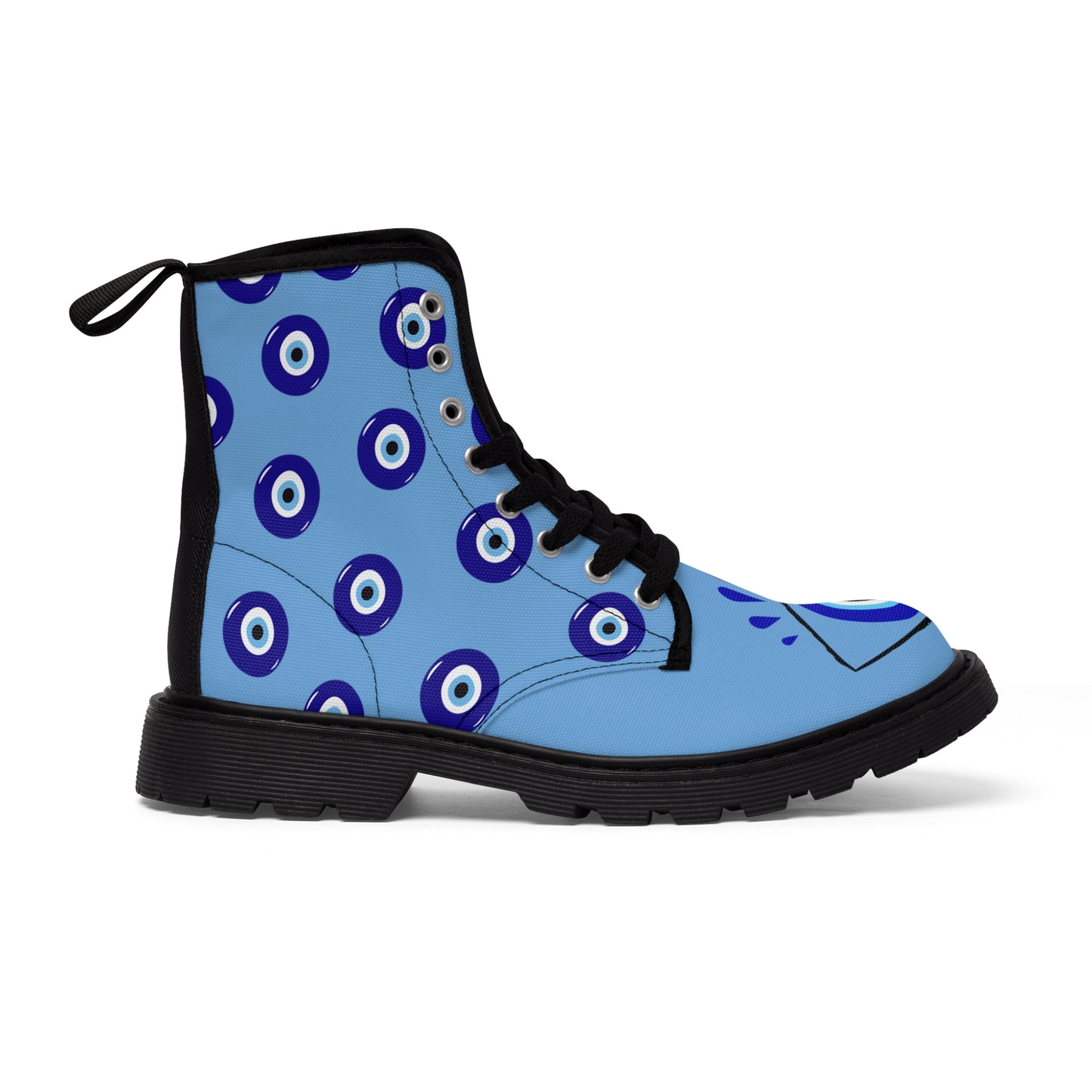 Evil Eye Blue Boots with Black Soles